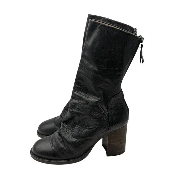 FREE PEOPLE Elle Block Heel Slouchy Leather Boots Black Sz 38 / 7.5