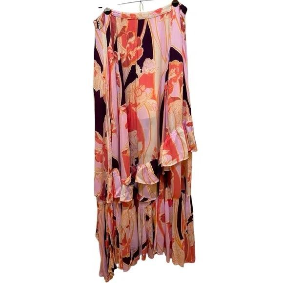 FREE PEOPLE Pink Cascading Multilayer Ruffled Bohemian Maxi Skirt Size 10