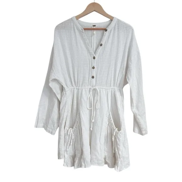 Free People So Serene White Cotton Mini Dress, Size Medium