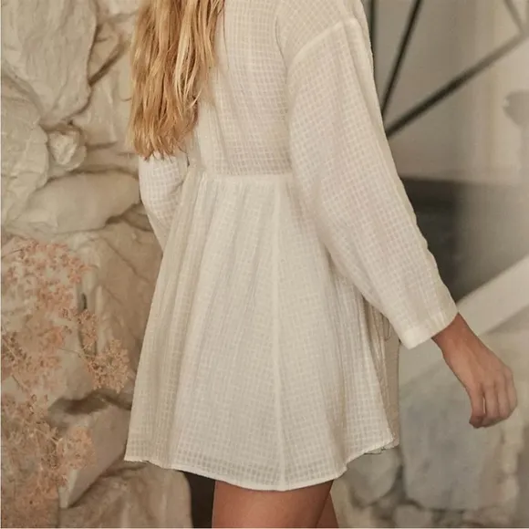 Free People So Serene White Cotton Mini Dress, Size Medium