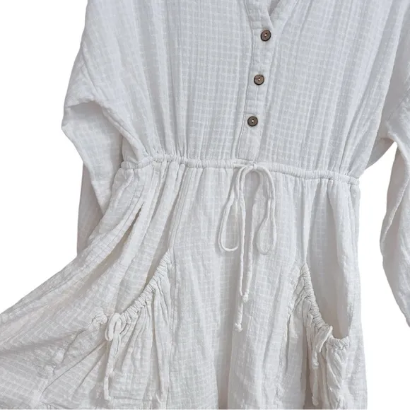 Free People So Serene White Cotton Mini Dress, Size Medium