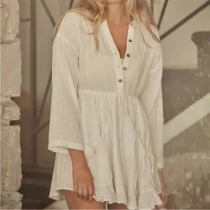 Free People So Serene White Cotton Mini Dress, Size Medium