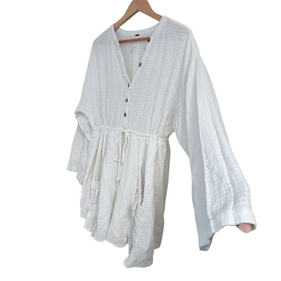 Free People So Serene White Cotton Mini Dress, Size Medium
