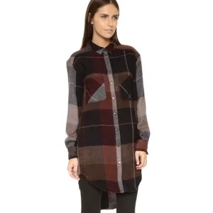 Free People Street Talk Plaid Shirt Dress M Tunic Shirt Front Snap