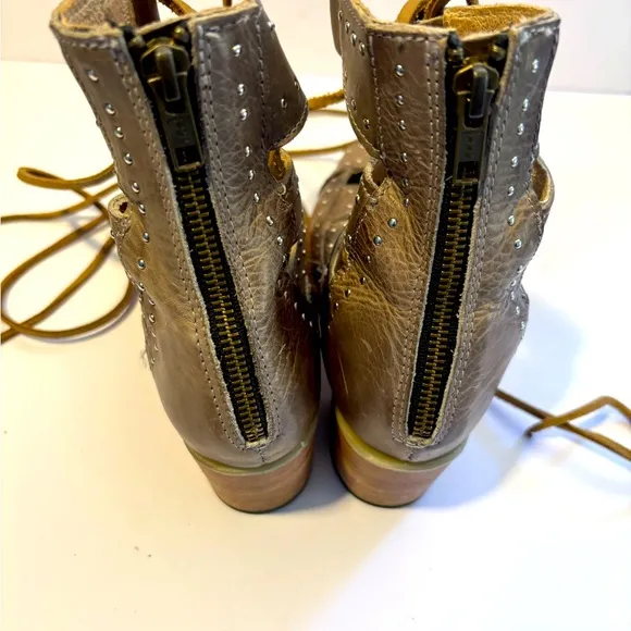Freebird Hazel Leather Laceup Boots/Shoes, Gray Size 7 Block Heel Country Core