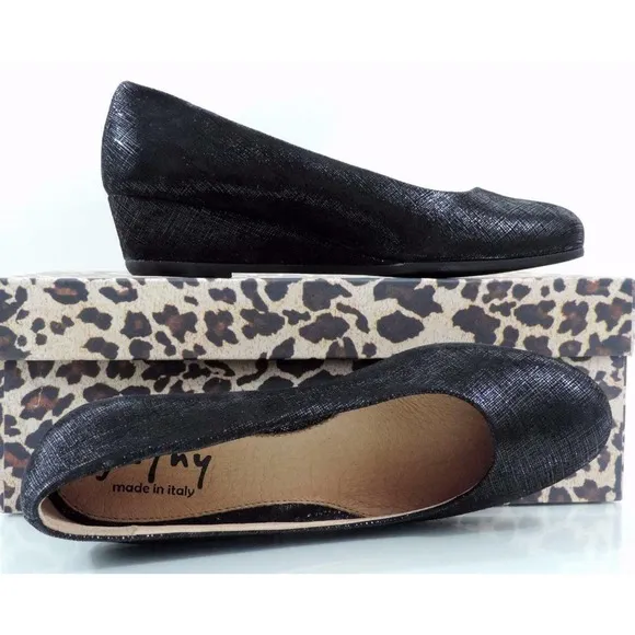 French Sole FS/NY Gumdrop Wedge Pump Leather Black Size 5.5 Made in Italy