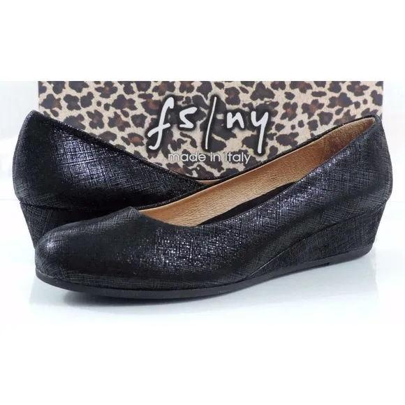 French Sole FS/NY Gumdrop Wedge Pump Leather Black Size 5.5 Made in Italy