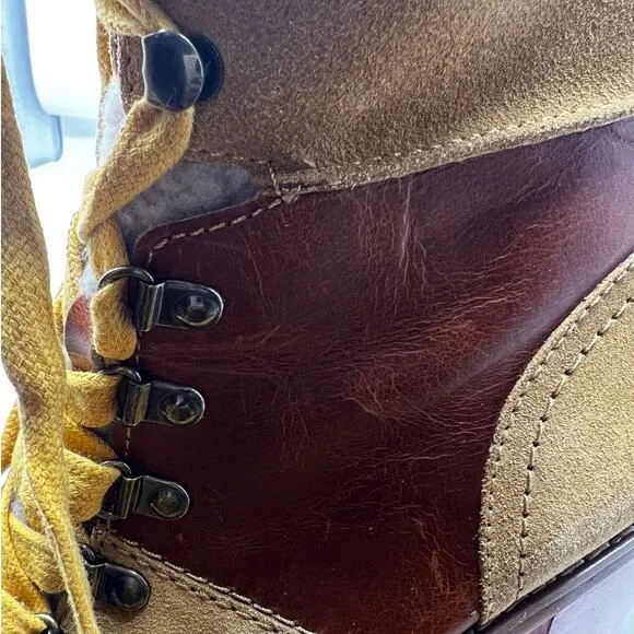 Frye &amp; Co Boots‎ Womens 8.5 Cognac Leather Rayner Hiker Shearling Block Heel