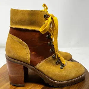 Frye &amp; Co Boots‎ Womens 8.5 Cognac Leather Rayner Hiker Shearling Block Heel