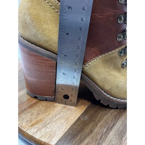 Frye &amp; Co Boots‎ Womens 8.5 Cognac Leather Rayner Hiker Shearling Block Heel