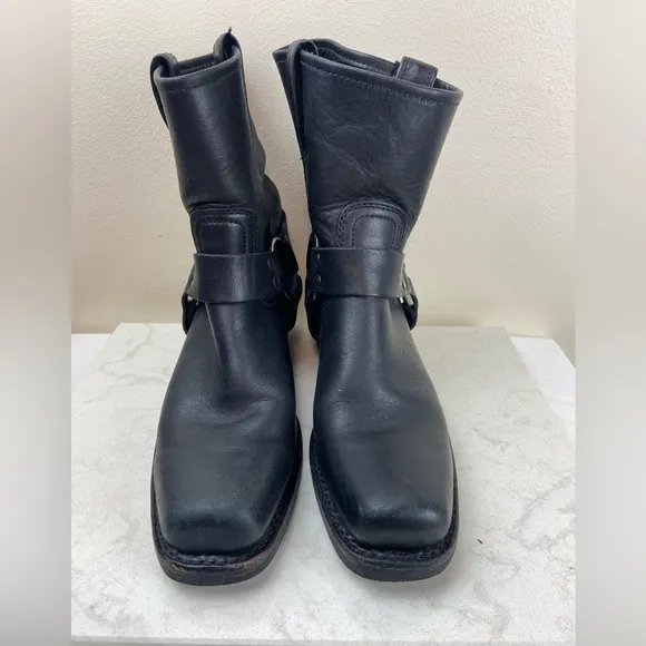 FRYE BLACK LEATHER HARNESS MOTORCYCLE MOTO BOOTS