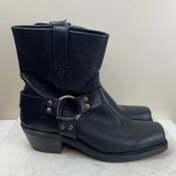 FRYE BLACK LEATHER HARNESS MOTORCYCLE MOTO BOOTS