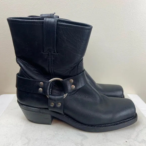 FRYE BLACK LEATHER HARNESS MOTORCYCLE MOTO BOOTS