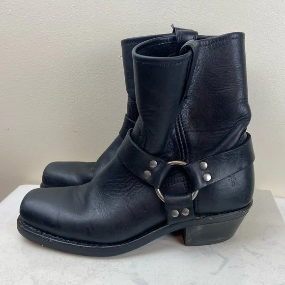 FRYE BLACK LEATHER HARNESS MOTORCYCLE MOTO BOOTS