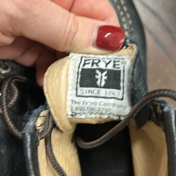 Frye Dakota Black Mid Lace Up Youth Boy Size 3.5 Leather Boots Rubber Soles