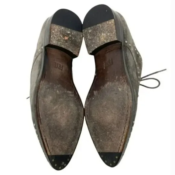 Frye Erica Suede Studded Pointed Toe Oxford Shoes - Size 7