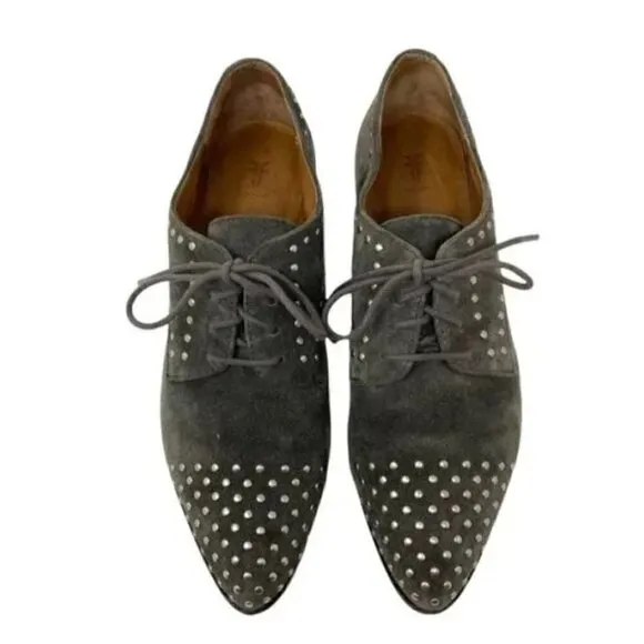 Frye Erica Suede Studded Pointed Toe Oxford Shoes - Size 7
