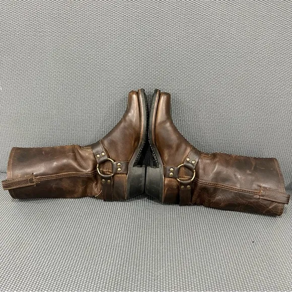 Frye Harness 12R Womens Tall Antique Distressed Moto Leather Boots Size 8 Smoke