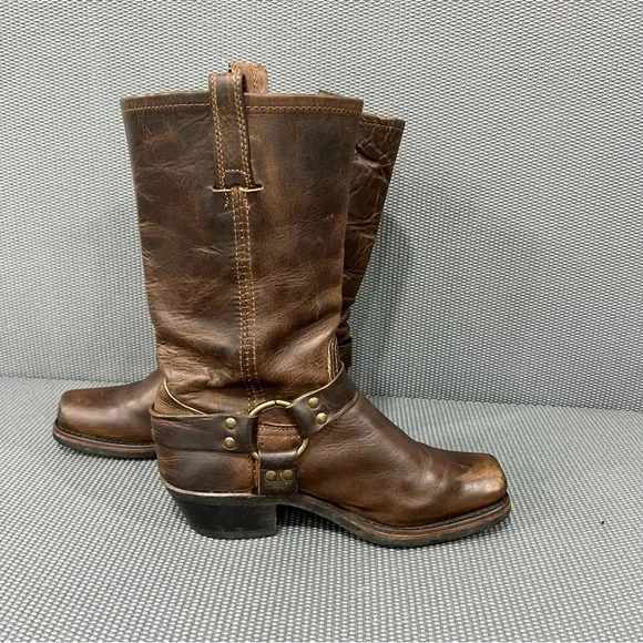 Frye Harness 12R Womens Tall Antique Distressed Moto Leather Boots Size 8 Smoke