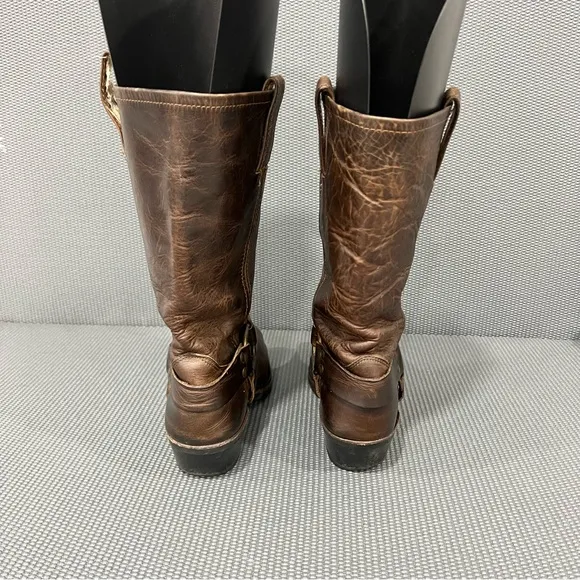 Frye Harness 12R Womens Tall Antique Distressed Moto Leather Boots Size 8 Smoke
