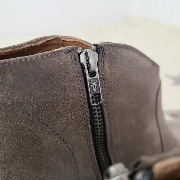 Frye Nora ankle boots grey suede leather side zip herled size 9.5
