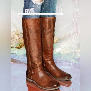 Frye 'Phillip Harness' Tall Wide Calf Cognac Brown Riding Boots ~ Sz 8.5 B