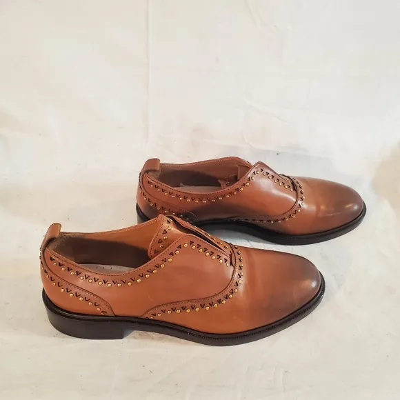 FRYE Women's 37 Annie Stud Oxford Brown Leather Shoes *Missing Insoles* New