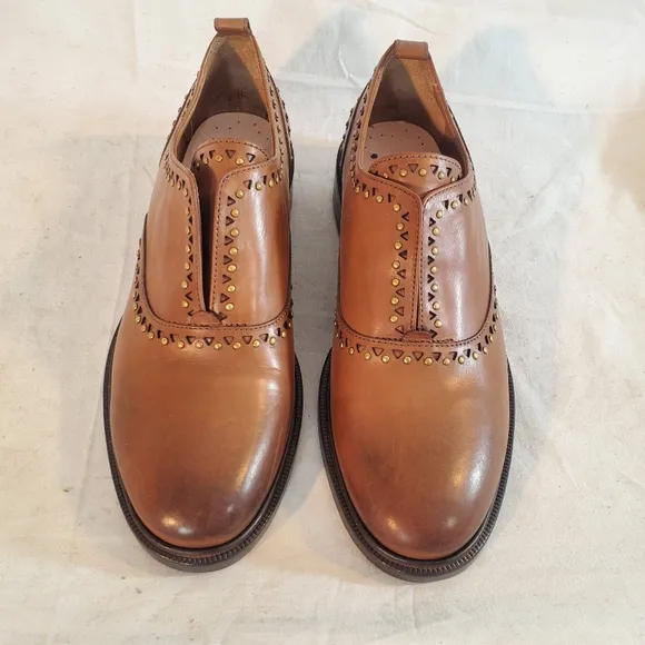 FRYE Women's 37 Annie Stud Oxford Brown Leather Shoes *Missing Insoles* New