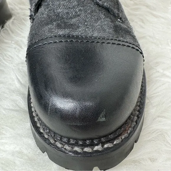 Frye Women’s Samantha Black Leather Canvas Shearling Combat Hiking Boots Size 8