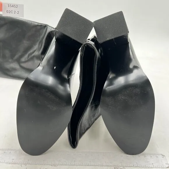 FSJ Black Fashion Knee High Stretch Long Boots Round Toe Block Heel Pull On Shoe