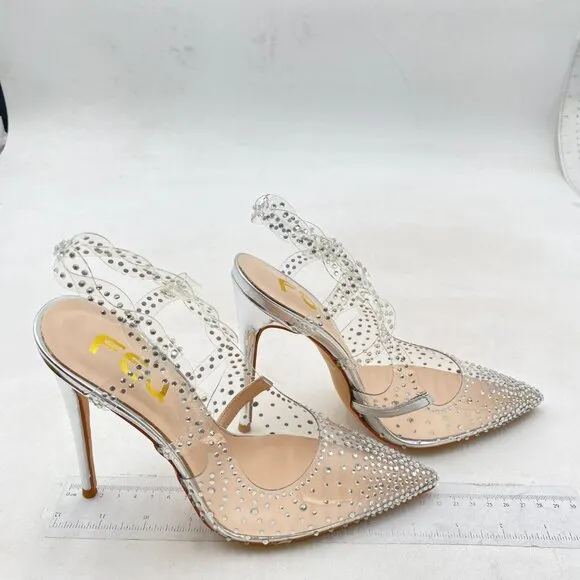 FSJ Women Stiletto High Heel Clear Pump Pointed Toe Fashion Dress Shoes