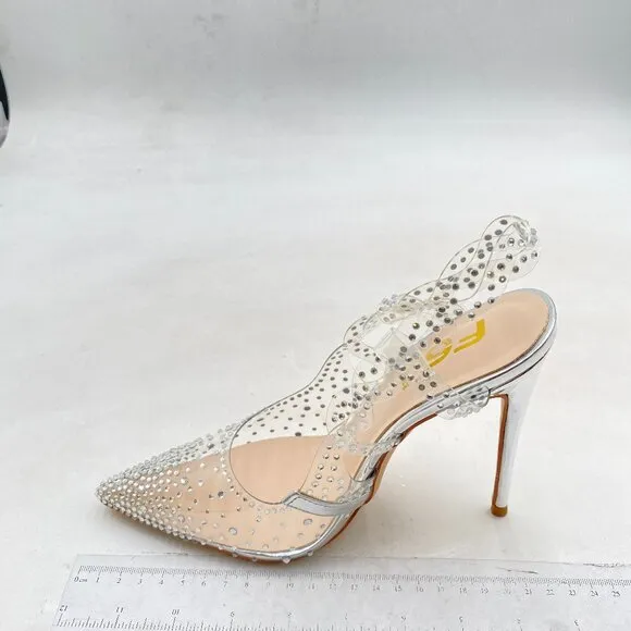 FSJ Women Stiletto High Heel Clear Pump Pointed Toe Fashion Dress Shoes