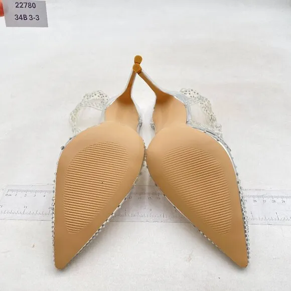 FSJ Women Stiletto High Heel Clear Pump Pointed Toe Fashion Dress Shoes