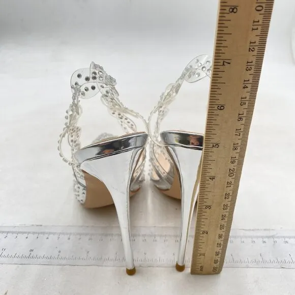 FSJ Women Stiletto High Heel Clear Pump Pointed Toe Fashion Dress Shoes