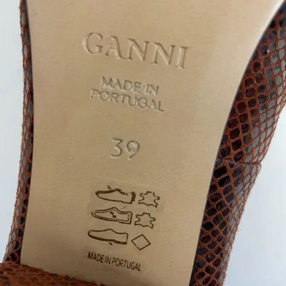 Ganni Doris Leather Heel | Smoked Paprika Block Pump | Red Orange Embossed