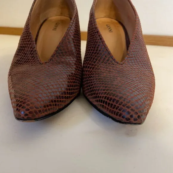 Ganni Doris Leather Heel | Smoked Paprika Block Pump | Red Orange Embossed