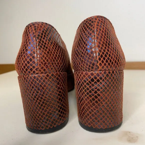 Ganni Doris Leather Heel | Smoked Paprika Block Pump | Red Orange Embossed