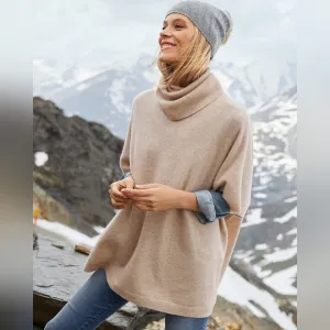 Garnet Hill Cashmere Turtleneck Sweater Cape Women's Size Medium Cream Tan