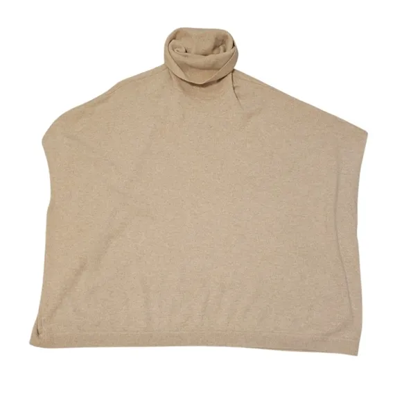 Garnet Hill Cashmere Turtleneck Sweater Cape Women's Size Medium Cream Tan