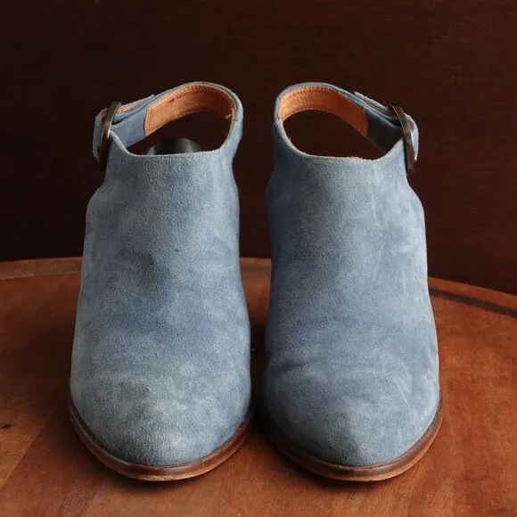Gee WaWa Mules Womens SZ EU 37 US 6.5-7 Blue Suede Ankle Wrap Bootie Shoes Boho