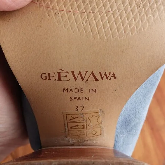 Gee WaWa Mules Womens SZ EU 37 US 6.5-7 Blue Suede Ankle Wrap Bootie Shoes Boho