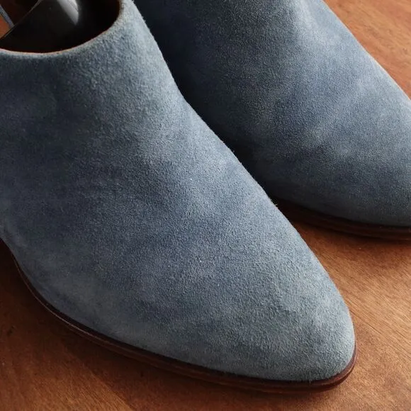 Gee WaWa Mules Womens SZ EU 37 US 6.5-7 Blue Suede Ankle Wrap Bootie Shoes Boho