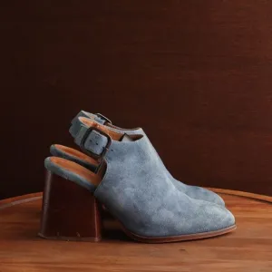 Gee WaWa Mules Womens SZ EU 37 US 6.5-7 Blue Suede Ankle Wrap Bootie Shoes Boho
