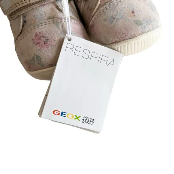 Geox Respira girls beige floral first walker Low Top Trainer shoes