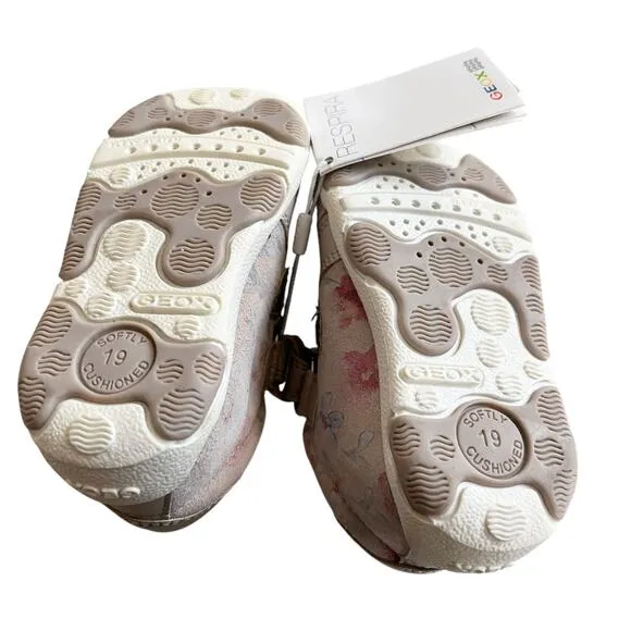 Geox Respira girls beige floral first walker Low Top Trainer shoes