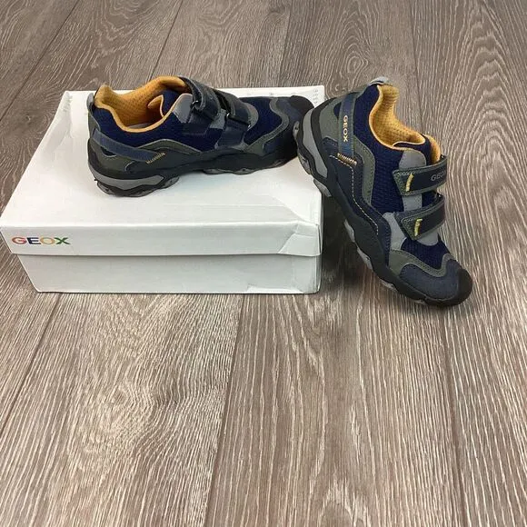 GEOX Shoes Kids Youth 3.5 35‎ J Buller Navy Yellow Hiking Shoe