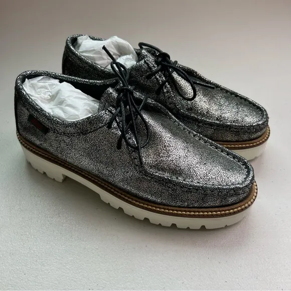 G.H. Bass Wallace Lug Women’s Size 6 Silver Leather Loafer Shoes