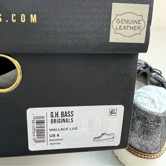 G.H. Bass Wallace Lug Women’s Size 6 Silver Leather Loafer Shoes