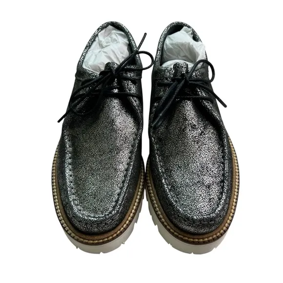 G.H. Bass Wallace Lug Women’s Size 6 Silver Leather Loafer Shoes