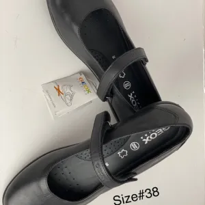 Girls Geox Black Leather Velcro Shoes Size EU 38